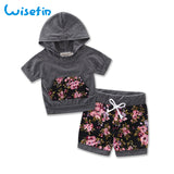 Toddler Newborn Baby boy Clothing Set Summer Infant Girls Outfits Cute Baby Girl Clothes Set Flower Hoodie Tops +Shorts