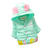 Xmas Baby Winter Warm Outwear Girls Bunny Ear Hoodie Lovely Clothes Cartoon Flocking Cotton-padded Jacket Button Coat