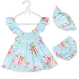 Fashion Cute Floral girl baby clothing dress set sleeveless ruffle tutu kids toddler clothes outfits with shorts hat