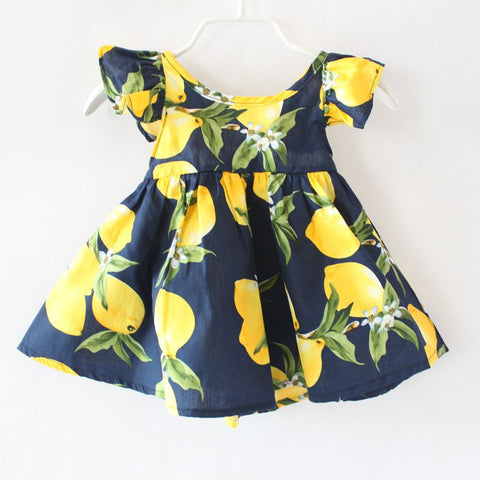 brand Kids Dress 2018 Summer Fly Sleeve Sundress Lemon Pattern Baby Girls Dresses Fashion Children Clothes Christmas Gifts