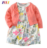 2pcs set baby Girl Dress O-Neck babies Dresses for Girls Cotton Floral Print Dress with Long Sleeve Cardigan Baby Clothing