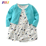 2pcs set baby Girl Dress O-Neck babies Dresses for Girls Cotton Floral Print Dress with Long Sleeve Cardigan Baby Clothing