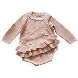baby autumn winter clothes sets cute Cardigan for toddler girls kids warm sweater+Baby Ruffle bloomer 2pcs knit children clothes