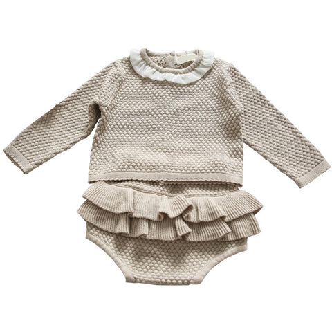 baby autumn winter clothes sets cute Cardigan for toddler girls kids warm sweater+Baby Ruffle bloomer 2pcs knit children clothes