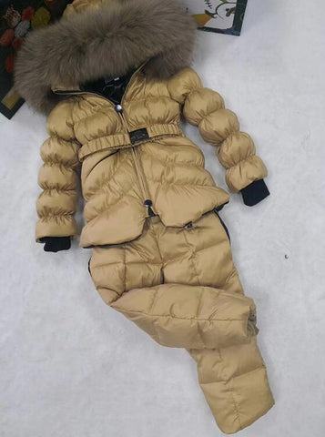 brand 2018 Winter Jacket Children down jackets & PANT duck down Fur hooded girl snowsuit boy Suit set outerwe ski suit famous