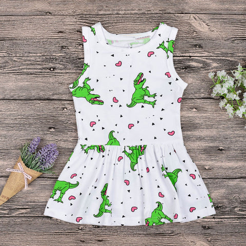 Baby Girls Dinosaur Design Dress 2018 Cute Dinosaur Heart Printed Sleeveless Dress Toddler Children Clothes Kids Dresses