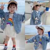 children kids girls autumn winter long sleeve solid single-breasted top outwear baby princess jacket denim clothes 3-8Y