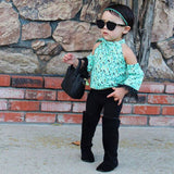 dropshipping Children Clothing kid girl Summer Casual Headband+Off Shoulder Tee tops+Ripped Jeans 3pcs Sets Toddler Girl Clothes