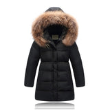 for 4-12Years Children White Duck Down Jackets hooded long Boys girls Fur Coll coats high quality kids casual winter outwear