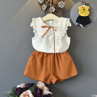girls short sets baby summer clothes tie top shorts 2 pcs for girl 2018   design casual formal toddler party 2 3 4 5 6 years