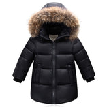 girls winter 80% white duck down padded puffer jacket boys natural real fur hooded co baby children kids tops parka snowsuit
