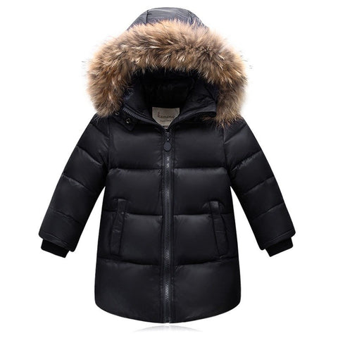 girls winter 80% white duck down padded puffer jacket boys natural real fur hooded co baby children kids tops parka snowsuit