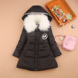 girls winter co 2018 children clothing fashion fur coll hooded down cotton jacket kids clothes thick winter jacket age 3-16Y
