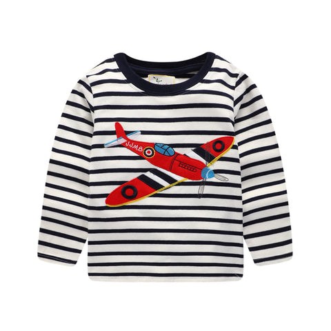 18/24M-6T baby boys long sleeves t shirts kids cute cartoon clothing with applique a lovely c top quality