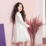 lace floral big girls dresses for party and wedding baby white long sleeve design girl clothes princess dress long spring summe