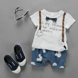 summer  born baby boy clothes cute bow tie t shirt+pants tollder suits cartoon kids clothing set white roupa infantil
