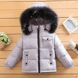 winter 90% down jacket Raccoon fur coll parka for girls boys coats children's clothing for snow we kids baby girl clothes