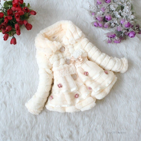 winter Lovely jacket Kids favourite  girl's feather pearl pendant coat (for 2-6 years)